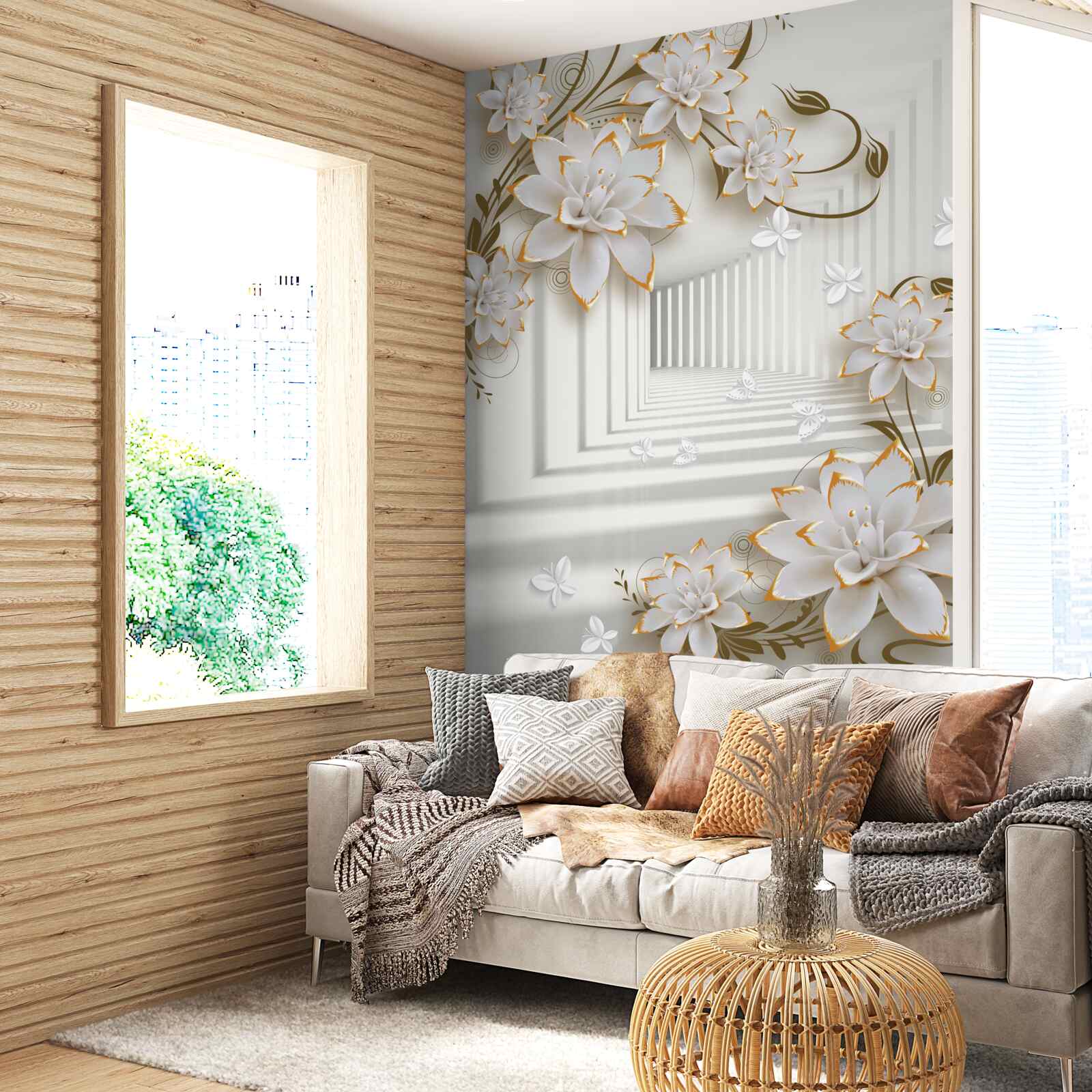 Fototapet coridorul acoperit cu flori de lotus se întinde în depărtare