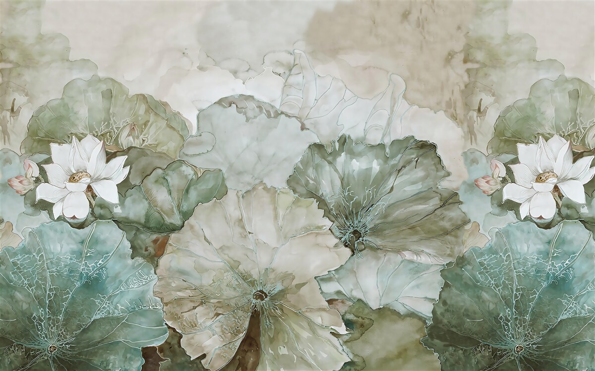 Fototapet muguri și frunze albe de la tropice