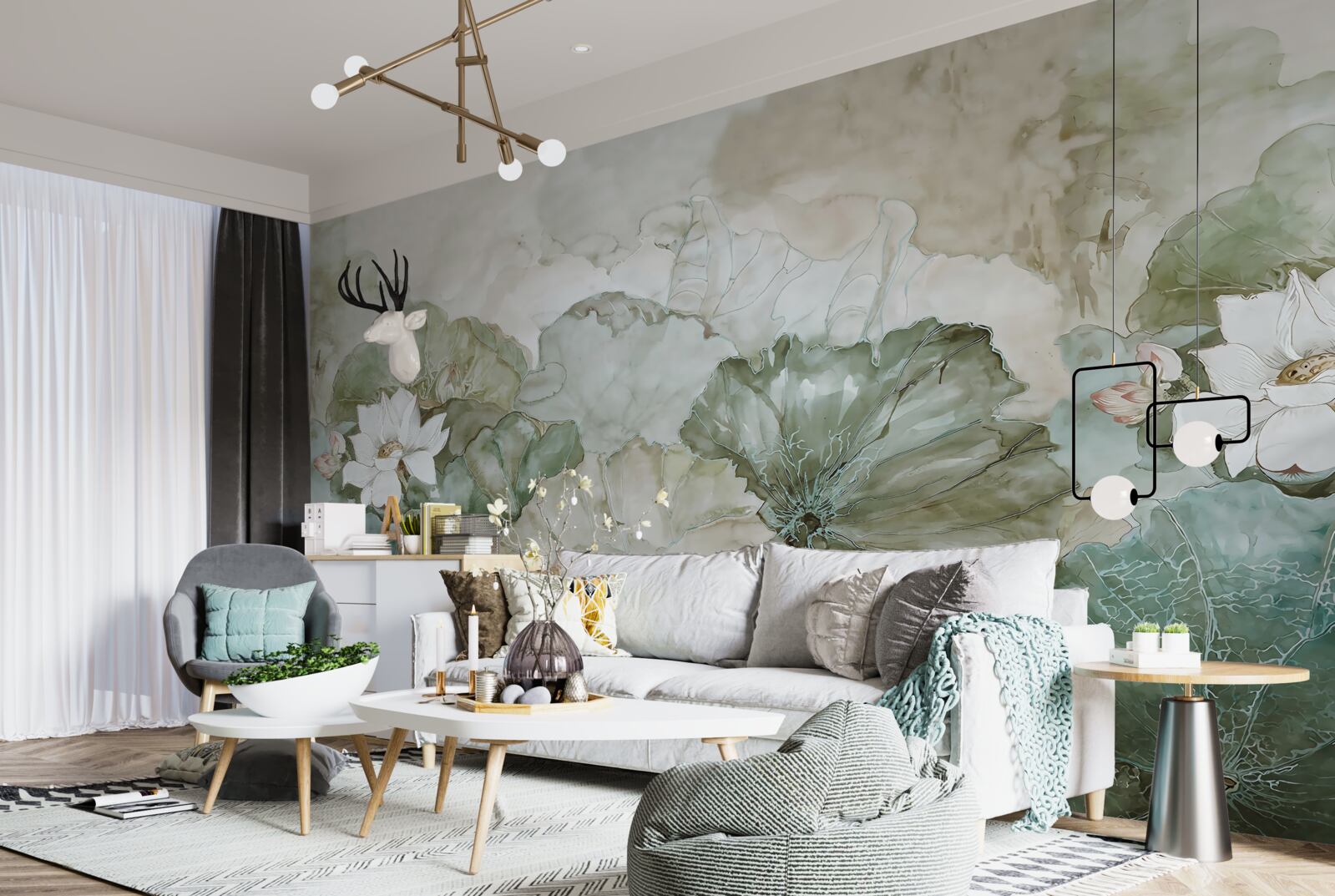 Fototapet muguri și frunze albe de la tropice