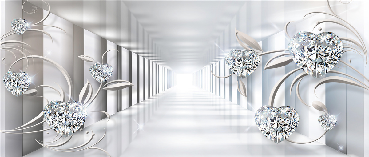 Fototapet un coridor nesfârșit, luminat de lumini strălucitoare și decorațiuni florale