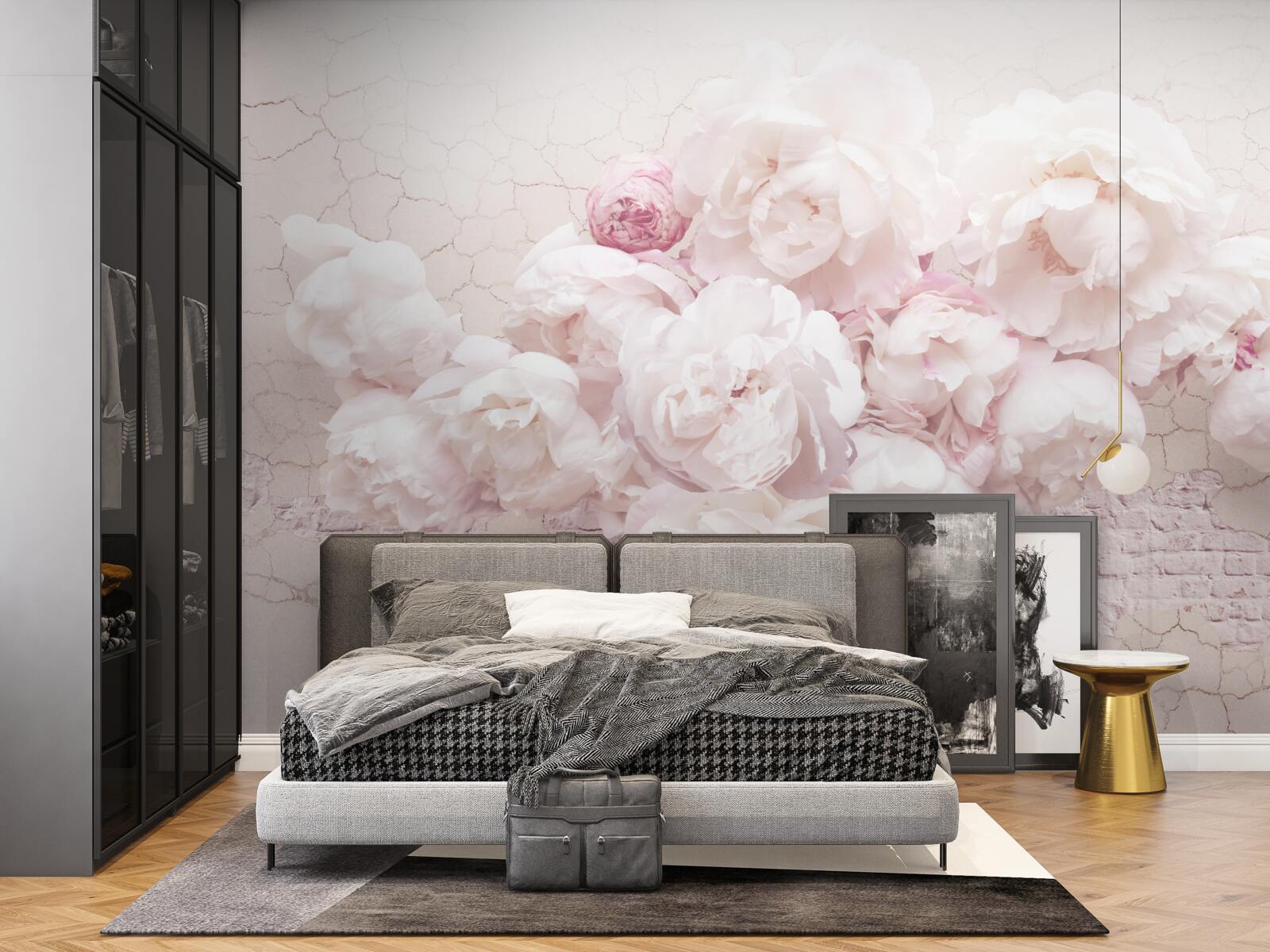 Fototapet buticuri luxuriante cu flori pe un fundal stâncos