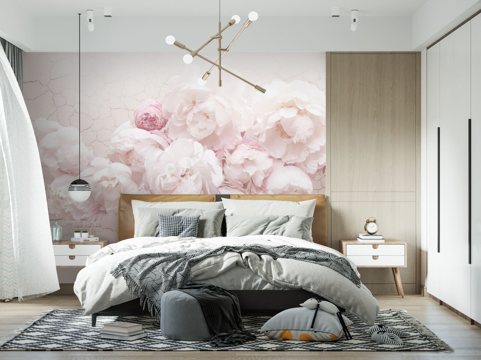 Fototapet buticuri luxuriante cu flori pe un fundal stâncos