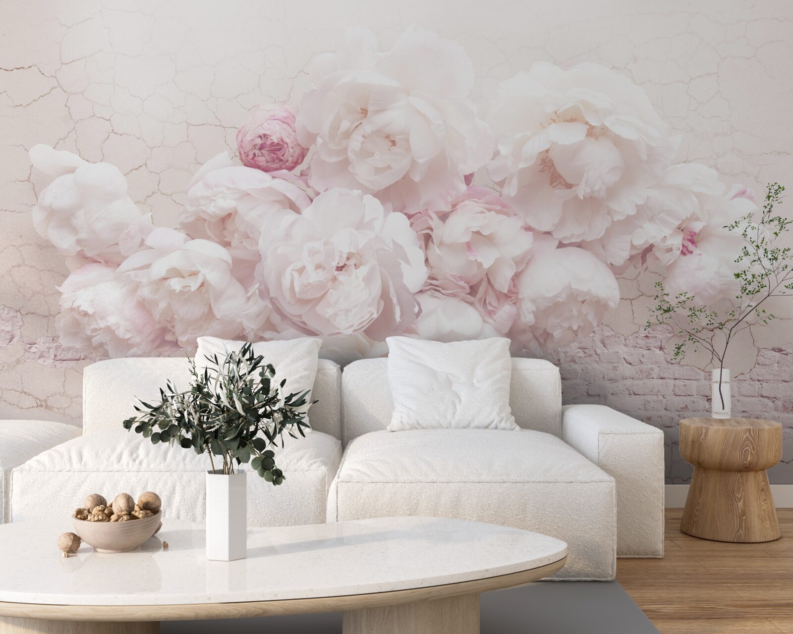 Fototapet buticuri luxuriante cu flori pe un fundal stâncos