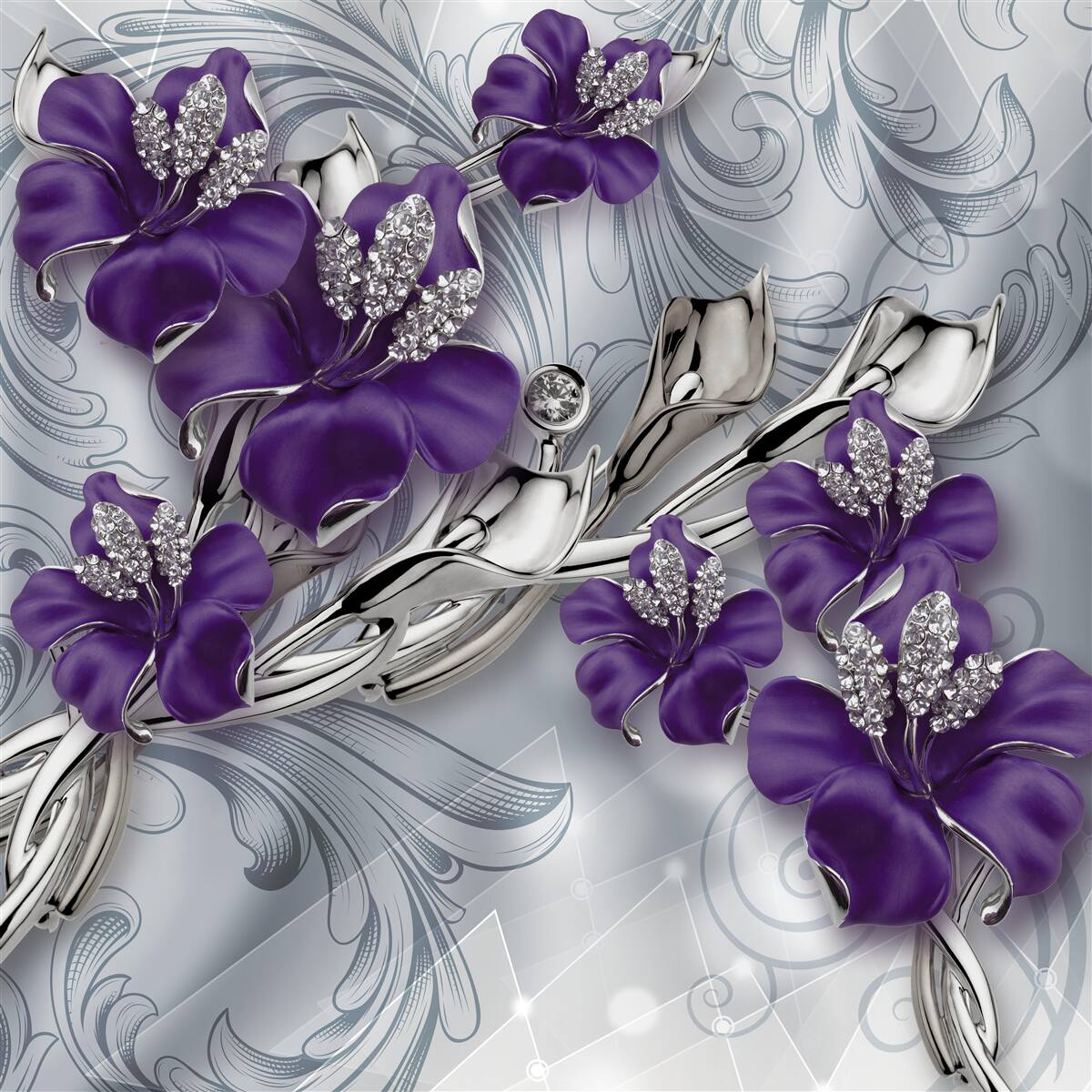 Fototapet magnolia este purpurie printre pietre și aur