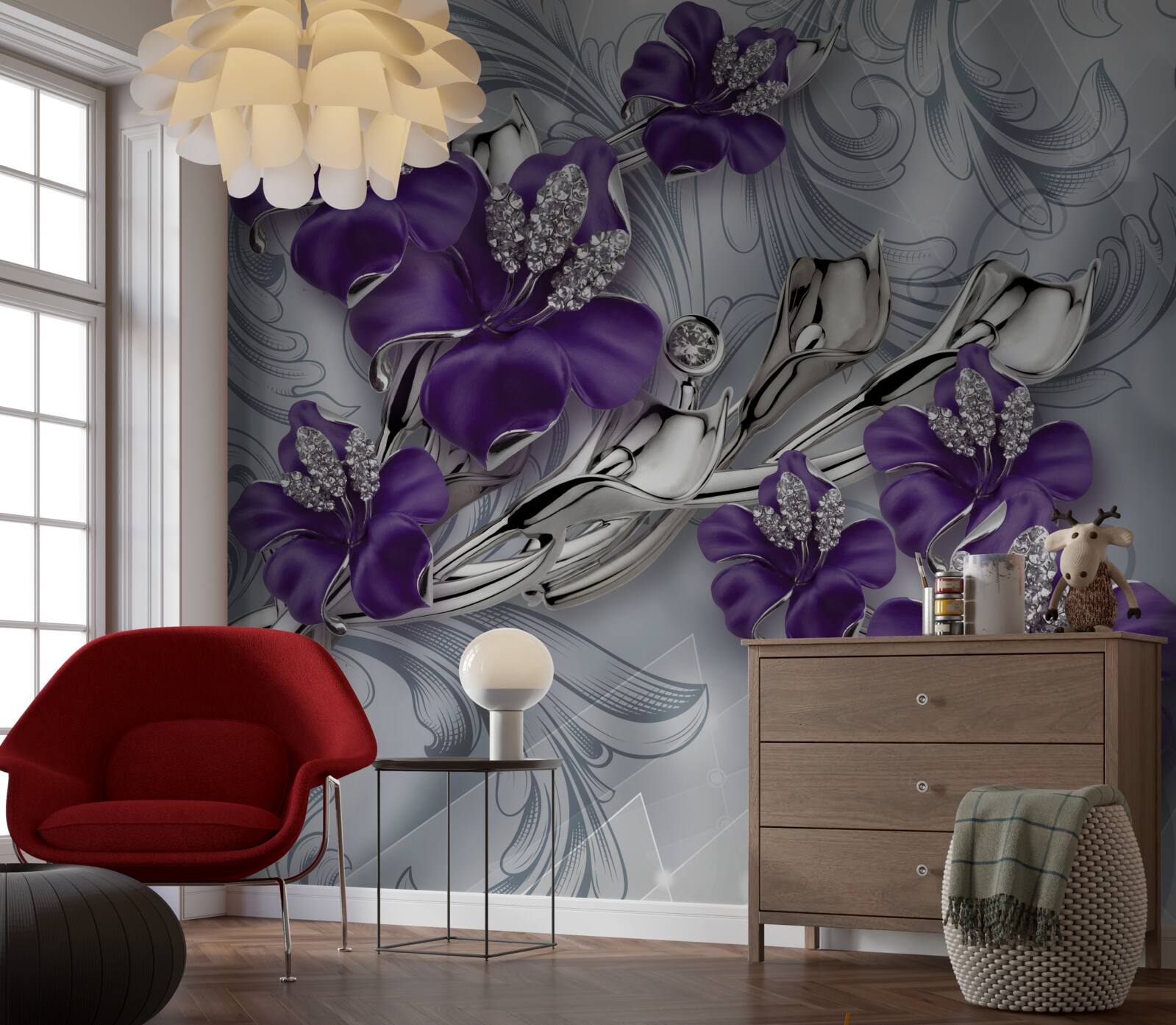 Fototapet magnolia este purpurie printre pietre și aur