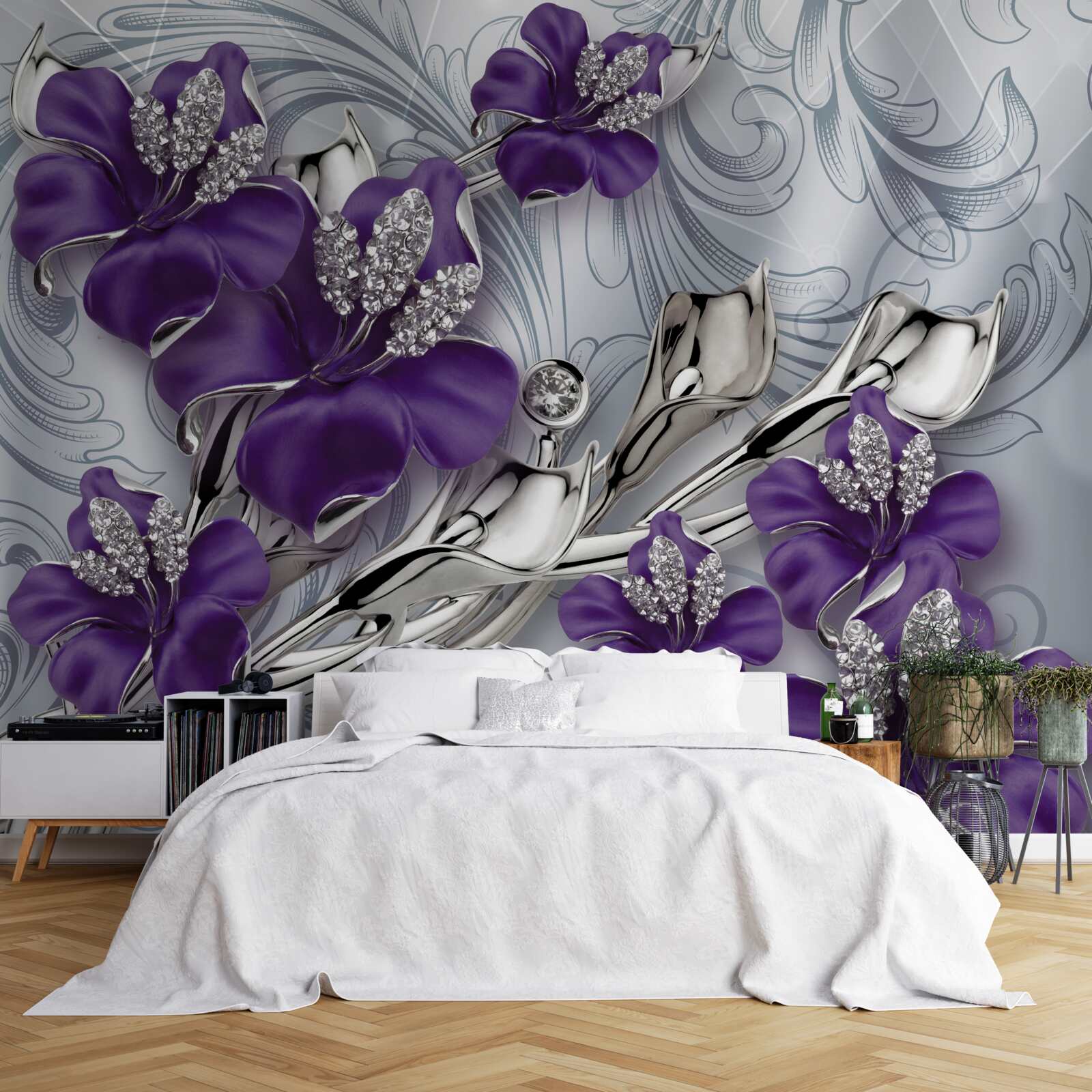 Fototapet magnolia este purpurie printre pietre și aur