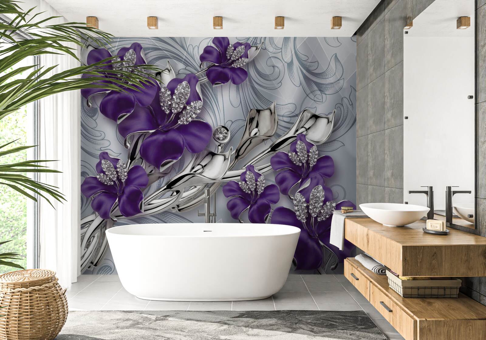 Fototapet magnolia este purpurie printre pietre și aur