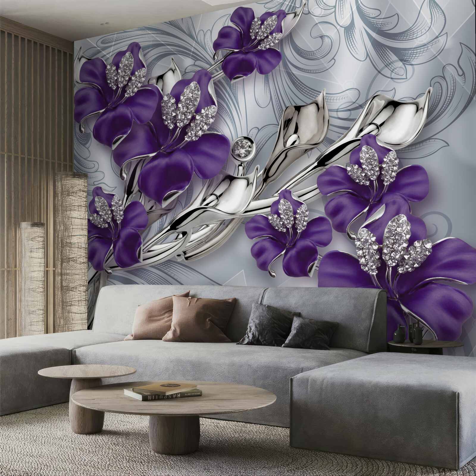 Fototapet magnolia este purpurie printre pietre și aur