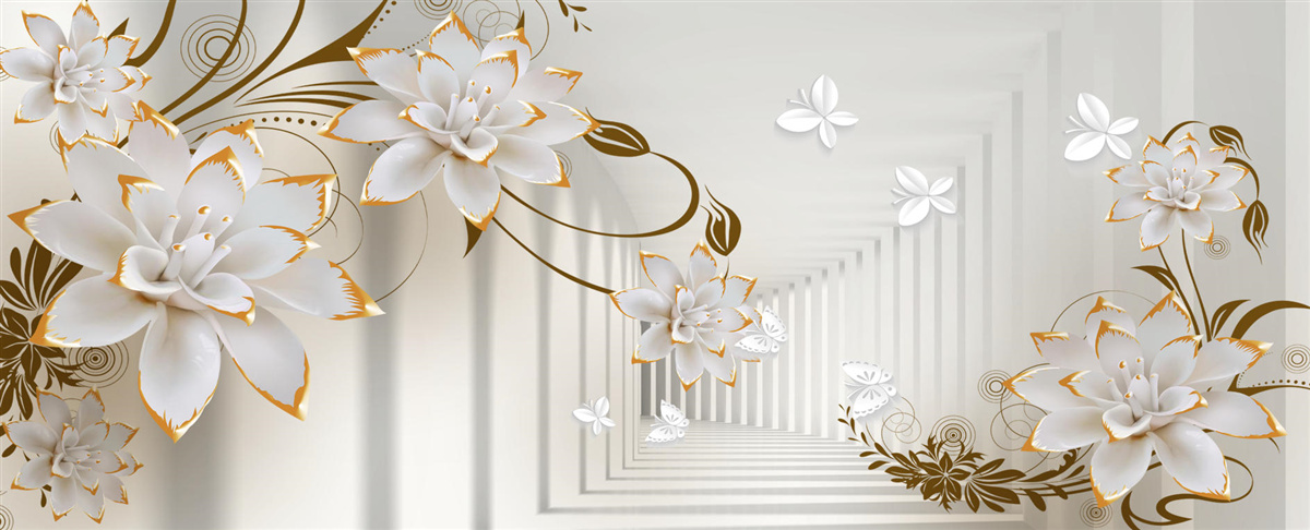 Fototapet lotusul alb și aurul au devenit o abstractizare a tunelului