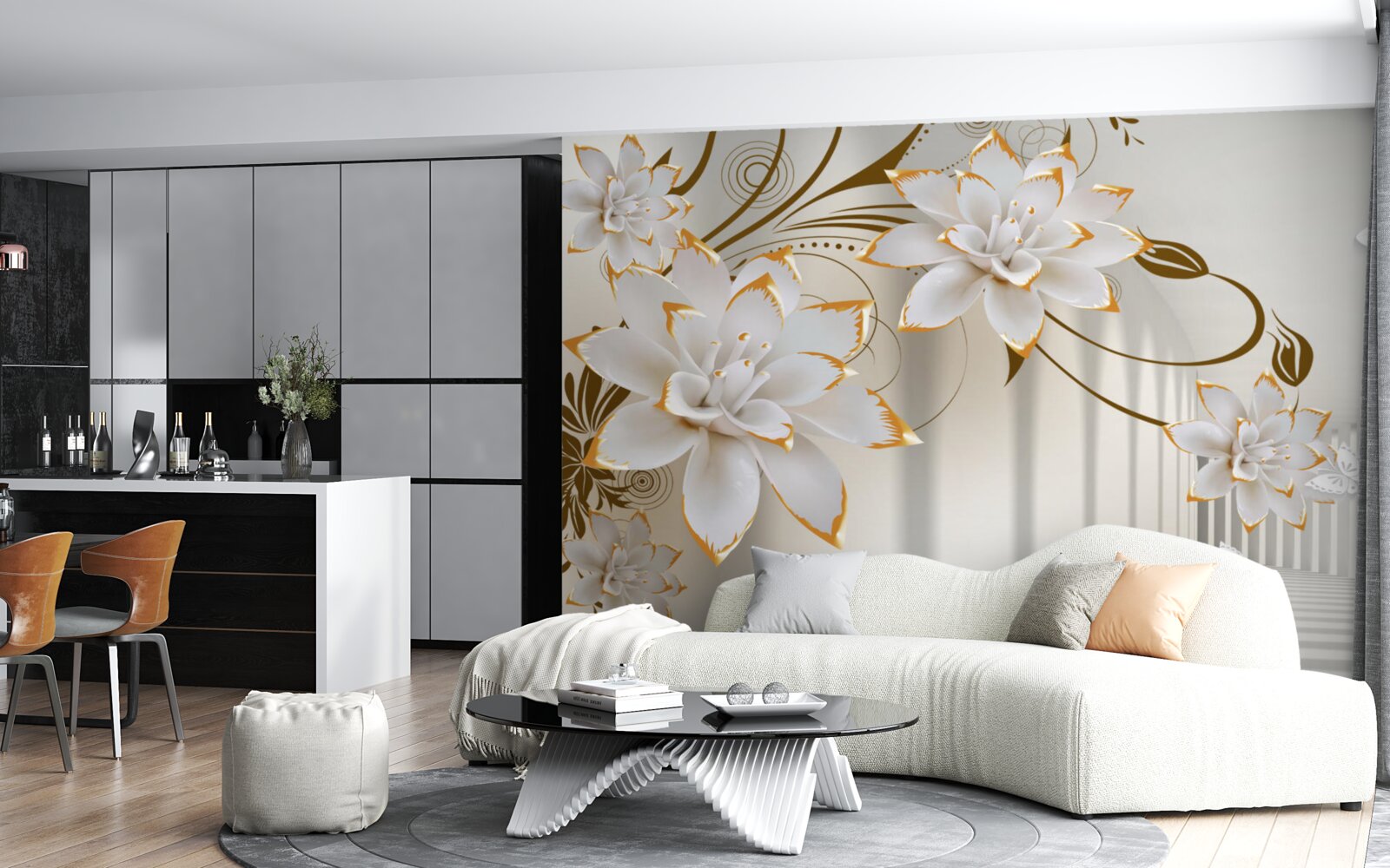 Fototapet lotusul alb și aurul au devenit o abstractizare a tunelului