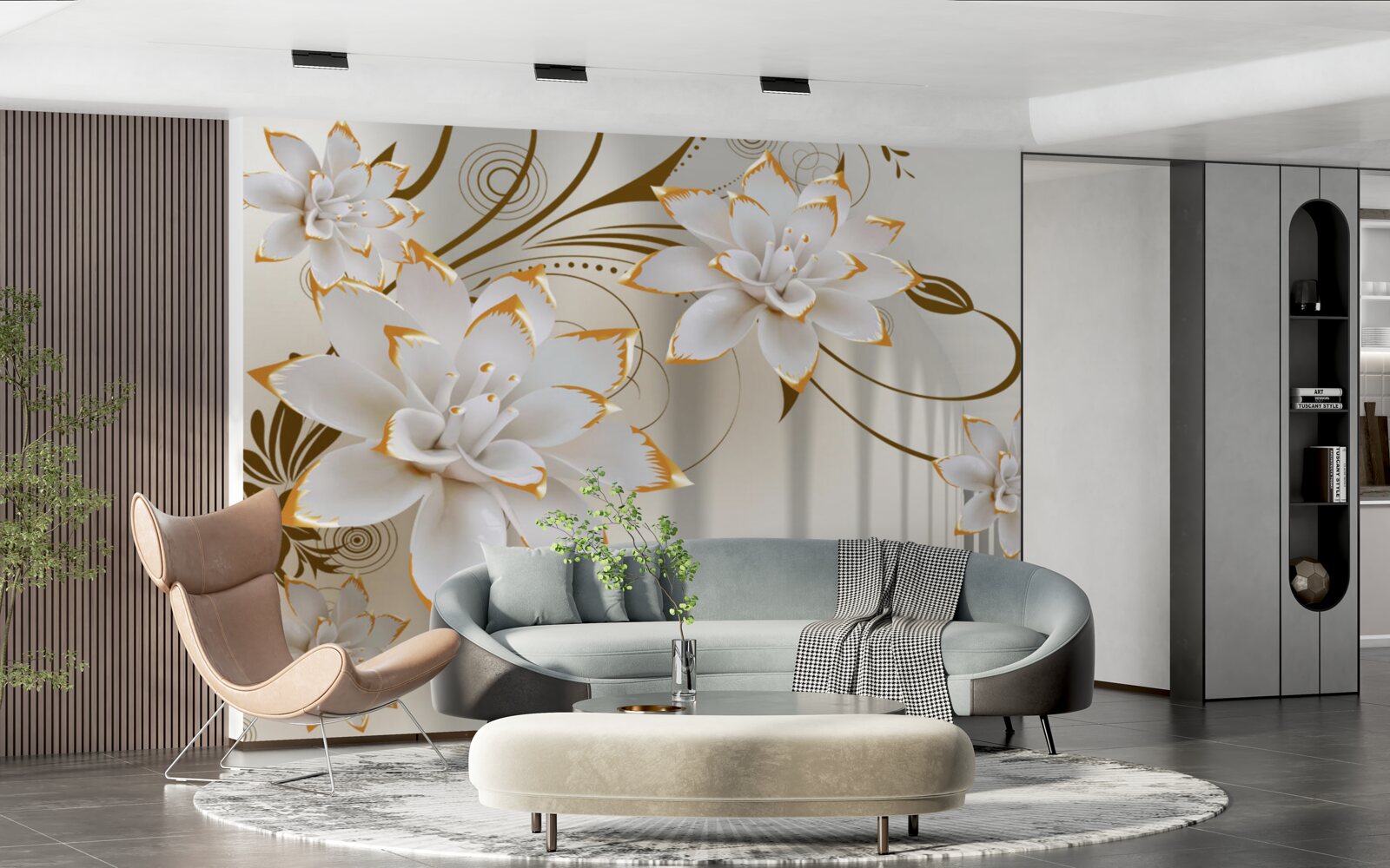 Fototapet lotusul alb și aurul au devenit o abstractizare a tunelului