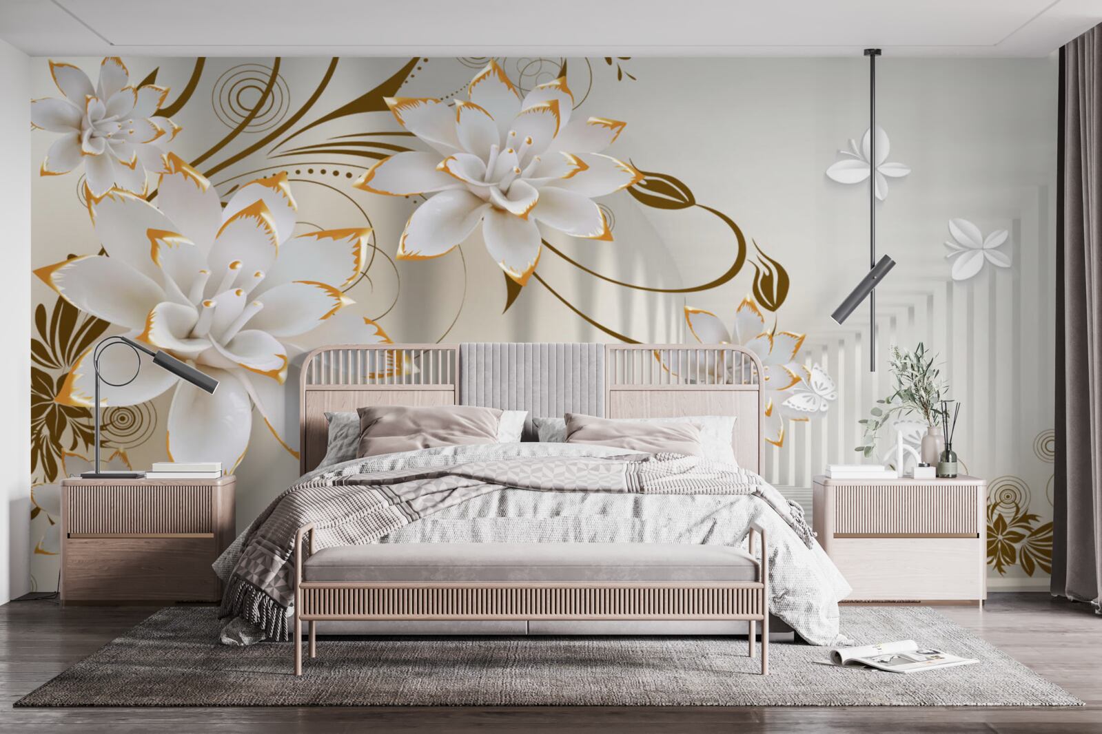 Fototapet lotusul alb și aurul au devenit o abstractizare a tunelului