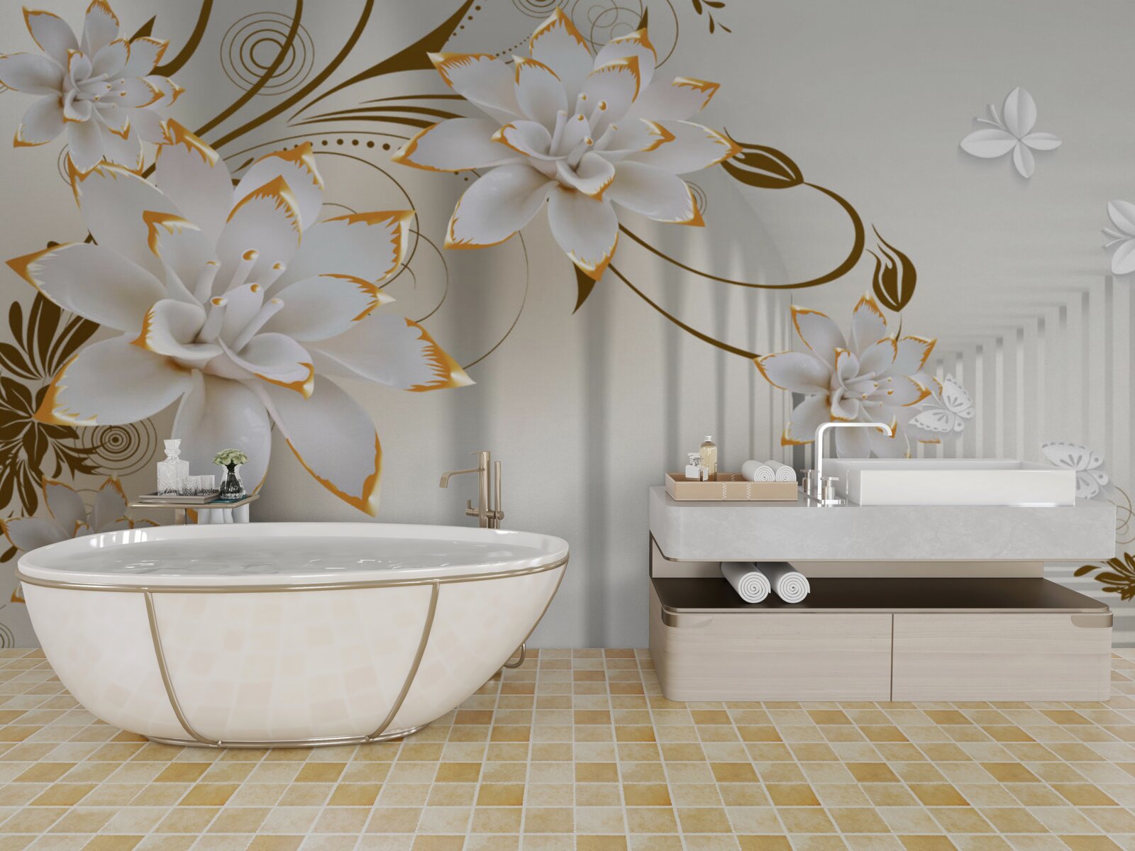 Fototapet lotusul alb și aurul au devenit o abstractizare a tunelului