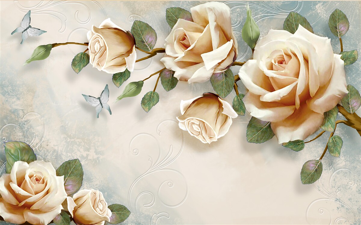 Fototapet trandafiri moi în nuanțe cremoase