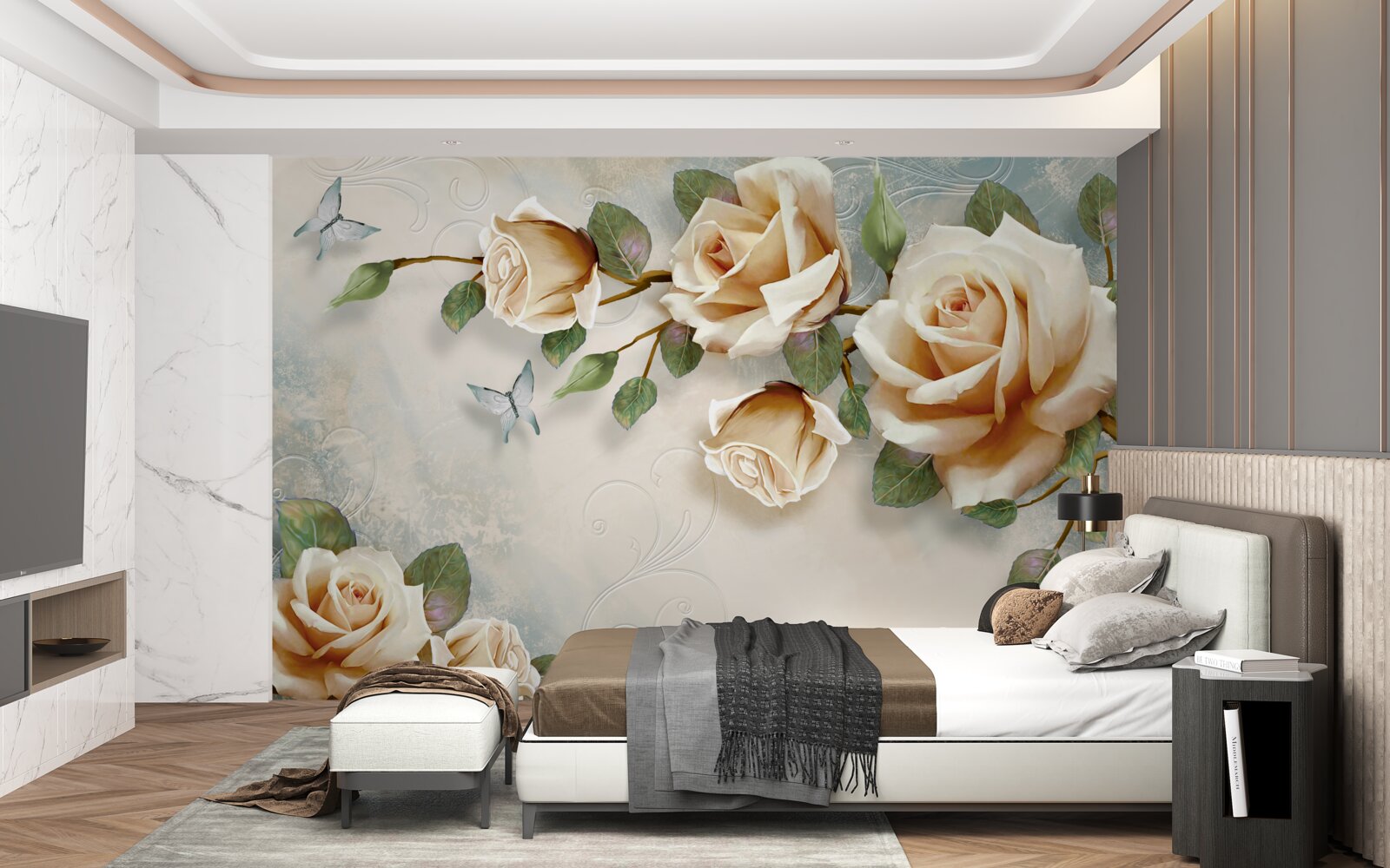 Fototapet trandafiri moi în nuanțe cremoase