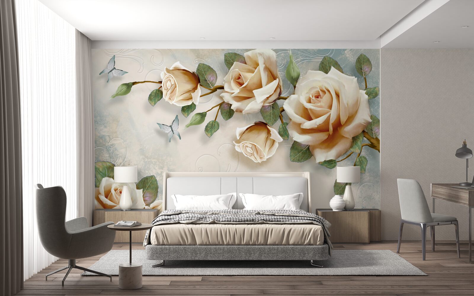 Fototapet trandafiri moi în nuanțe cremoase
