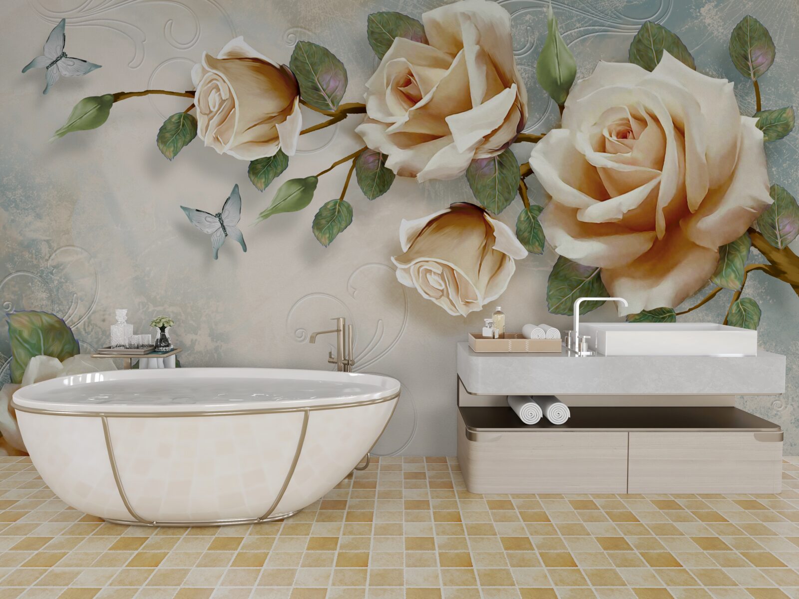 Fototapet trandafiri moi în nuanțe cremoase