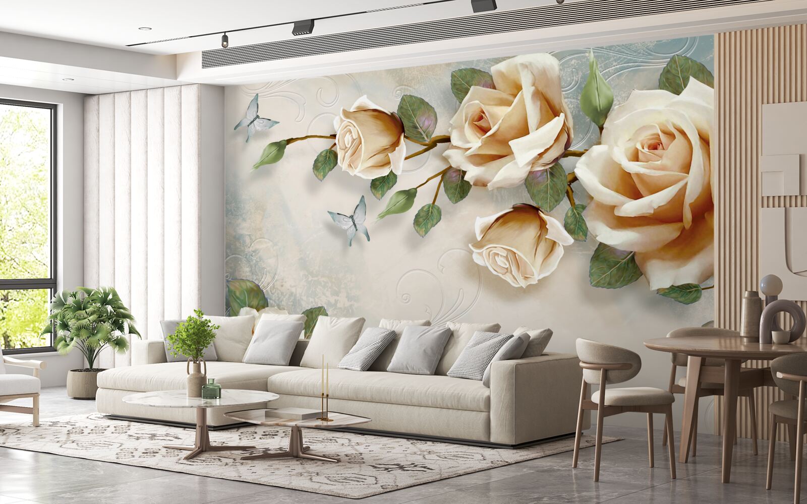 Fototapet trandafiri moi în nuanțe cremoase