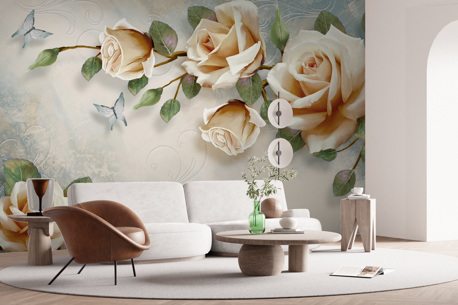Fototapet trandafiri moi în nuanțe cremoase