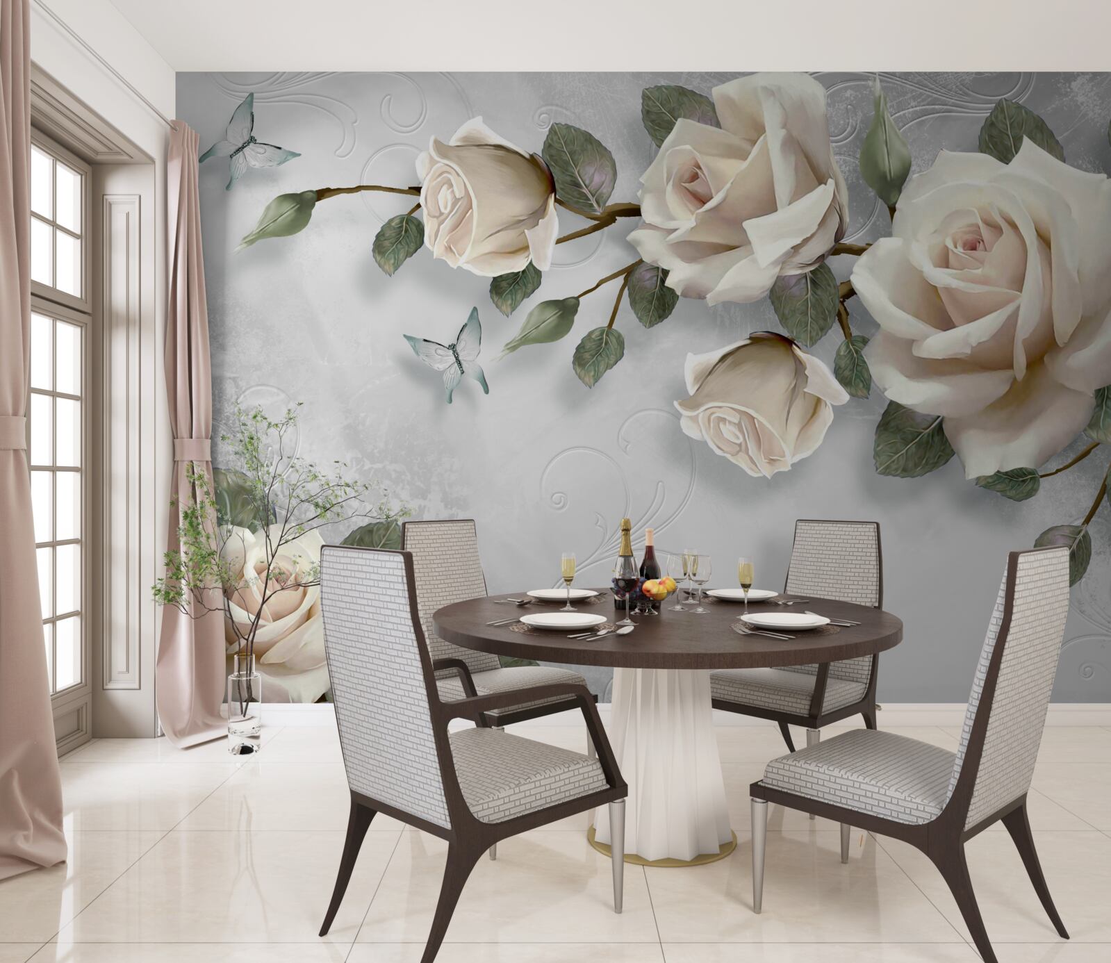 Fototapet ramuri ale unui trandafir delicat înflorit