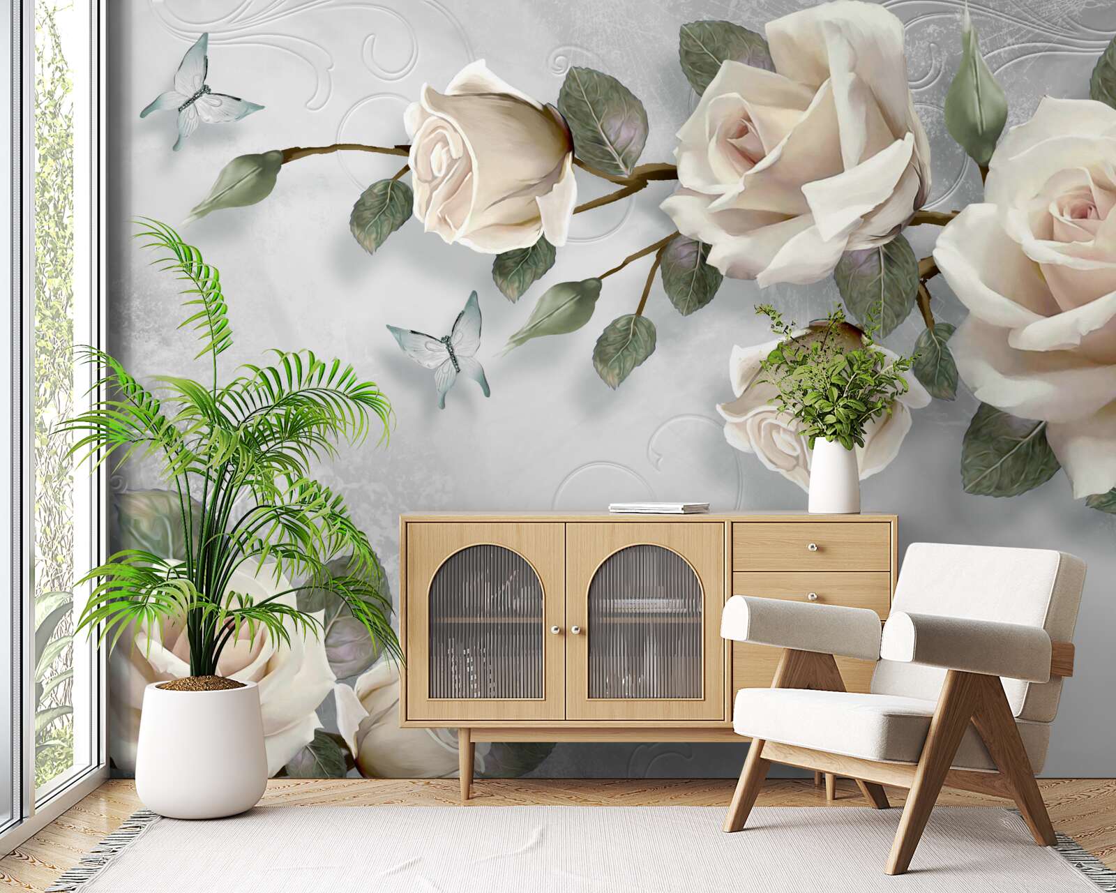 Fototapet ramuri ale unui trandafir delicat înflorit