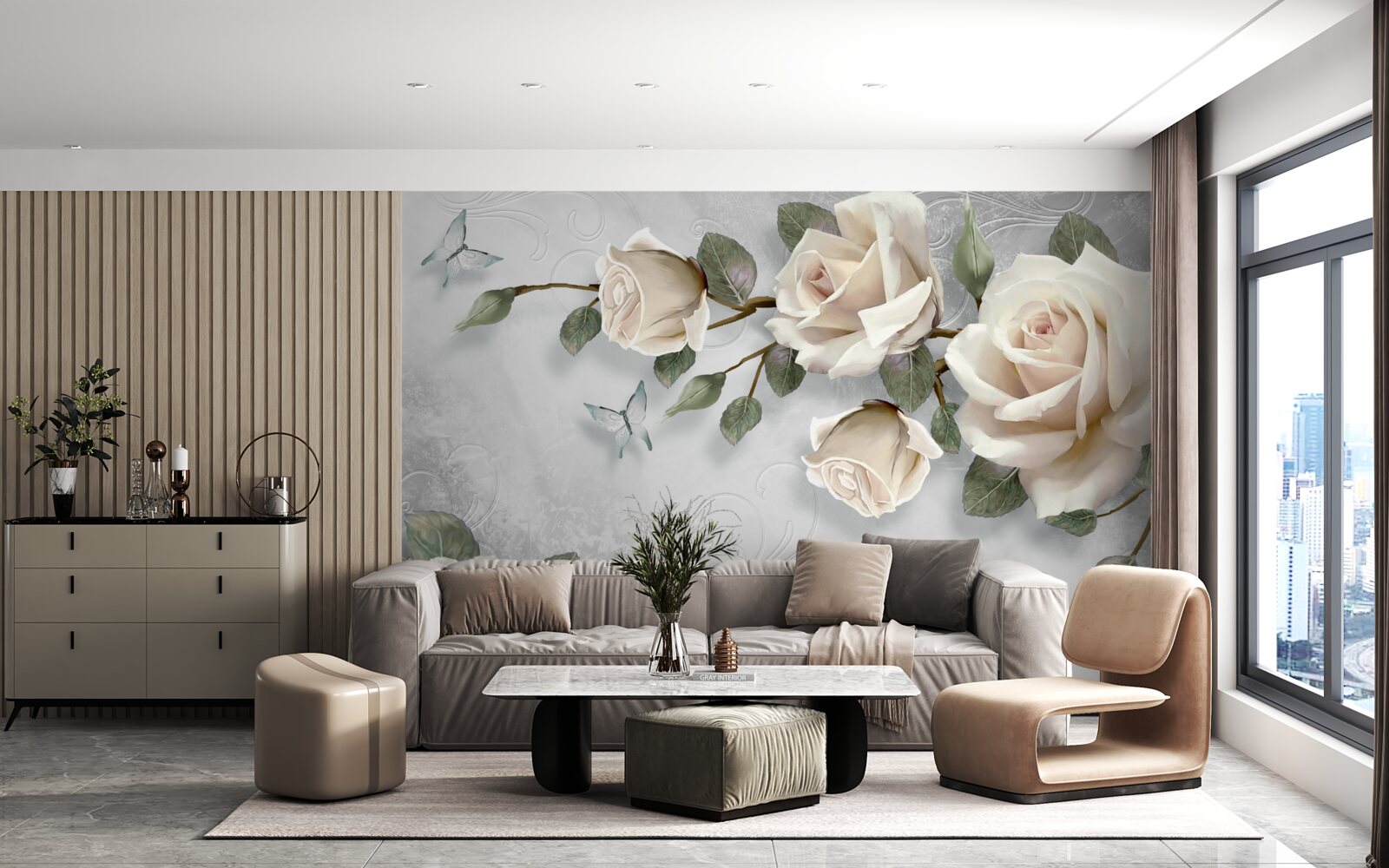 Fototapet ramuri ale unui trandafir delicat înflorit