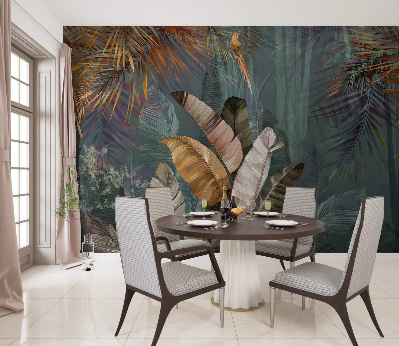 Fototapet la tropice, frunzele cântăresc la fel de mult ca penele fine