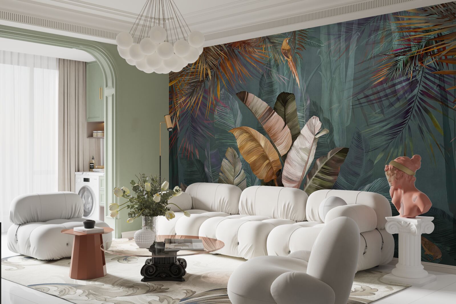 Fototapet la tropice, frunzele cântăresc la fel de mult ca penele fine