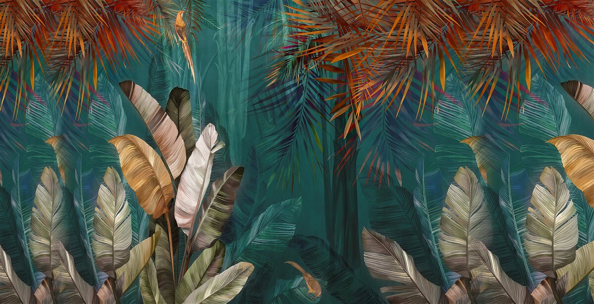 Fototapet jungla verde este pictată în nuanțe de toamnă