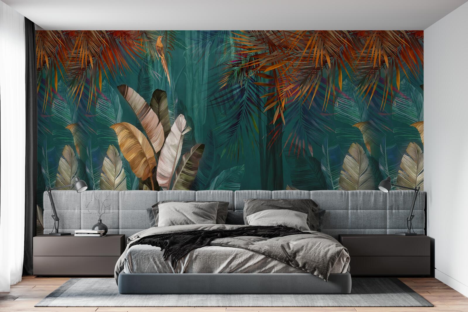 Fototapet jungla verde este pictată în nuanțe de toamnă