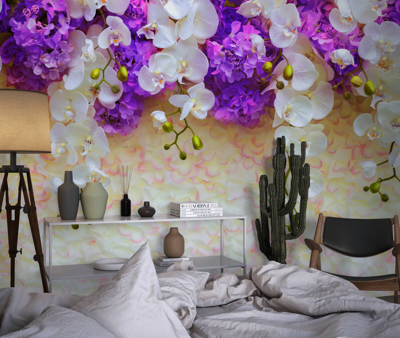 Fototapet Orhidee albe ca zăpada și flori de liliac