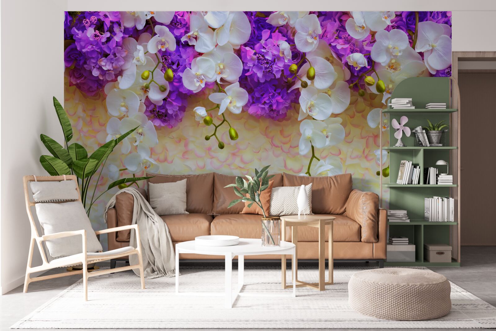 Fototapet Orhidee albe ca zăpada și flori de liliac