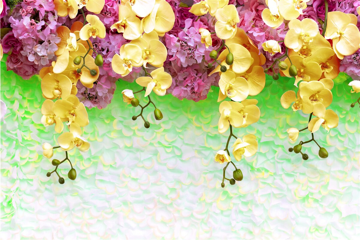 Fototapet muguri inflamabili galben-roșu pe o bază palidă