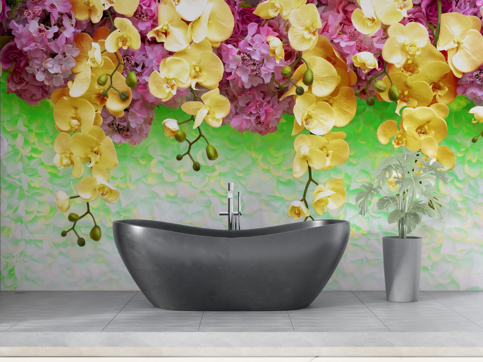 Fototapet muguri inflamabili galben-roșu pe o bază palidă