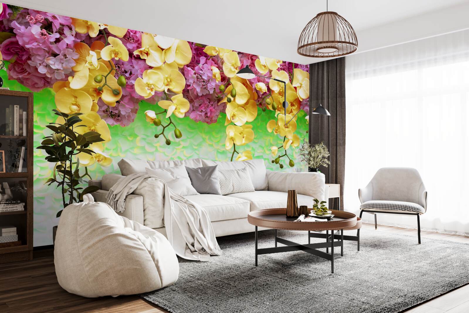 Fototapet muguri inflamabili galben-roșu pe o bază palidă