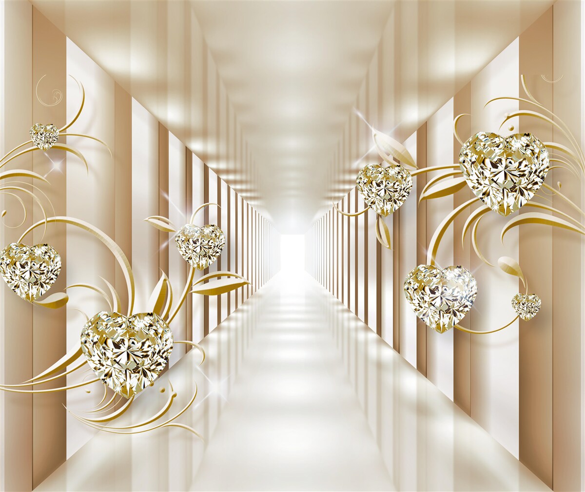 Fototapet coridor abstract decorat cu obiecte de aur