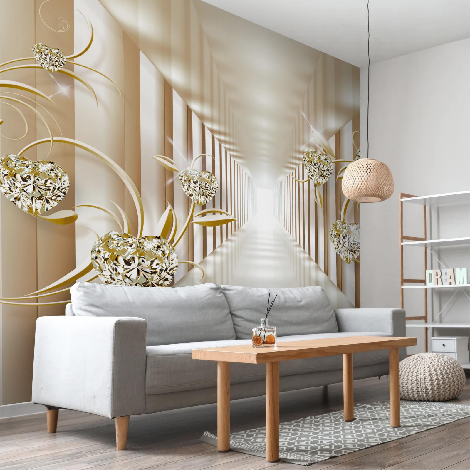 Fototapet coridor abstract decorat cu obiecte de aur