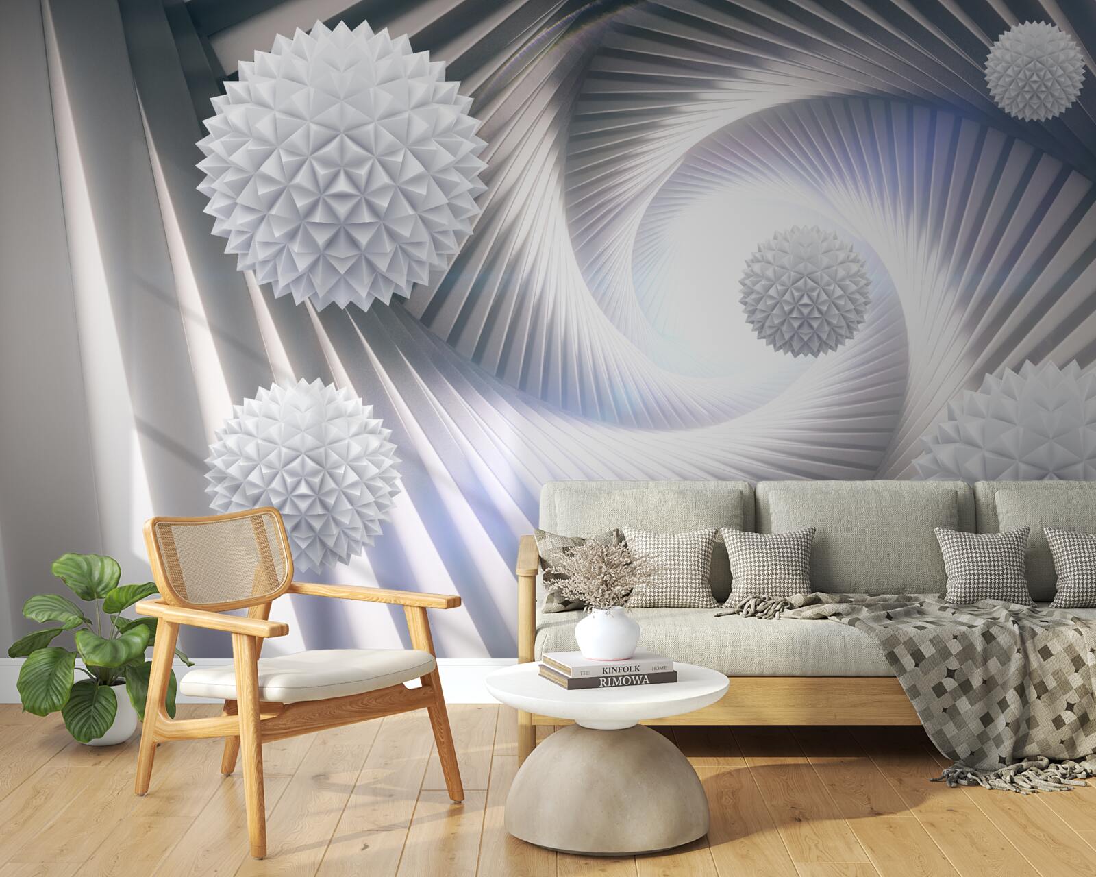 Fototapet vârtej dantelat de bile albe eșalonate