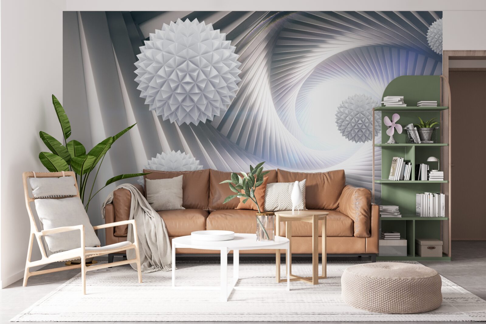 Fototapet vârtej dantelat de bile albe eșalonate