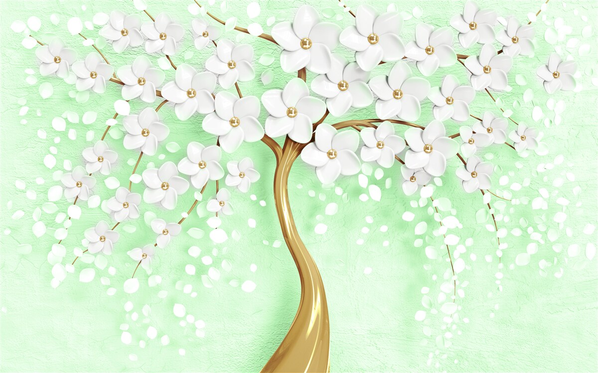 Fototapet Cireș alb ca zăpada în grădina de vară