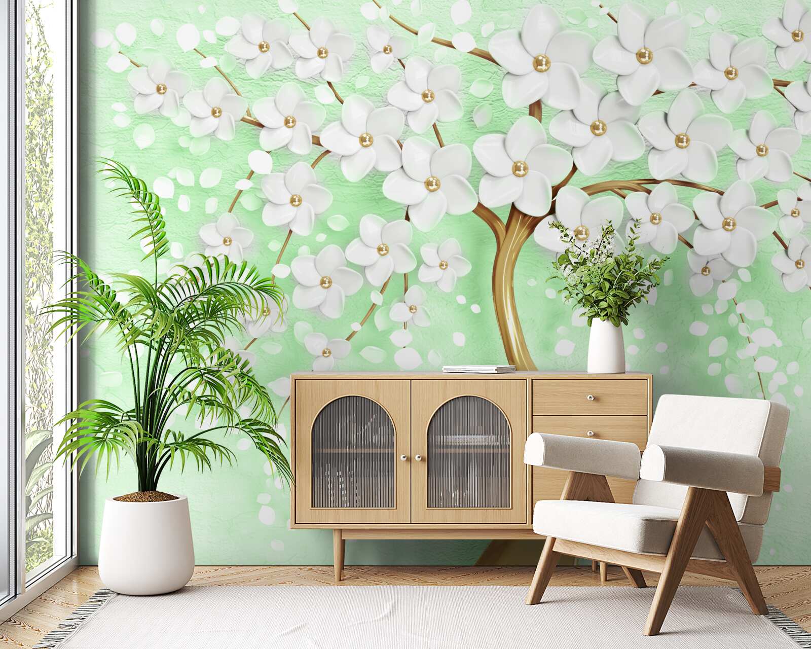 Fototapet Cireș alb ca zăpada în grădina de vară