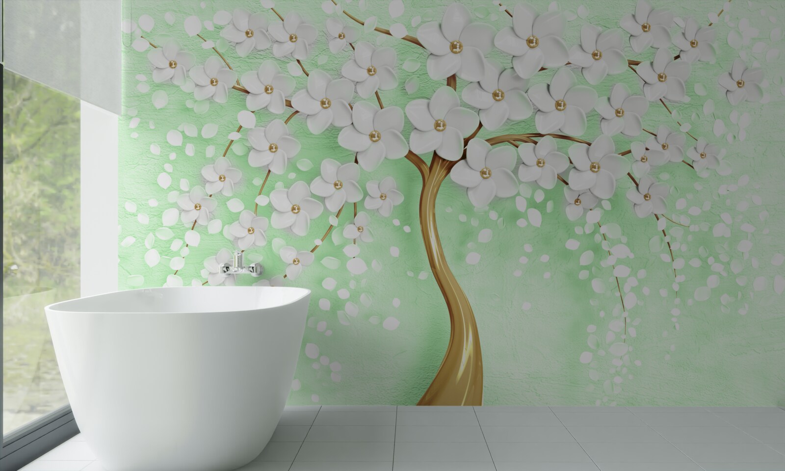 Fototapet Cireș alb ca zăpada în grădina de vară