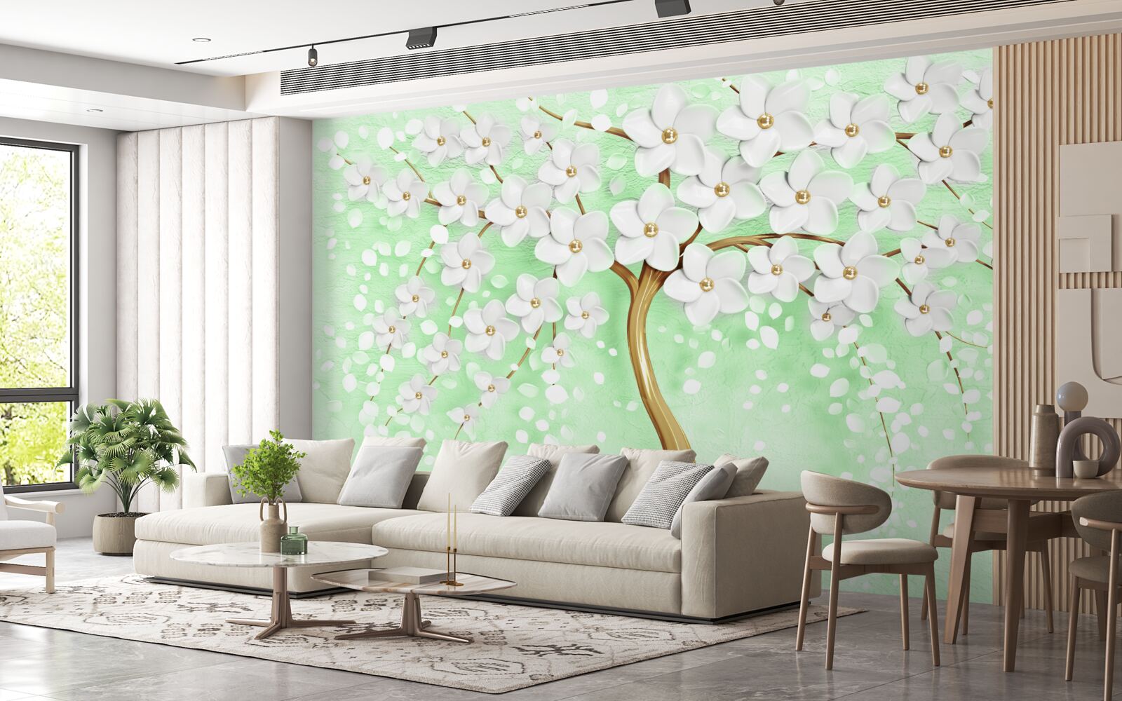 Fototapet Cireș alb ca zăpada în grădina de vară