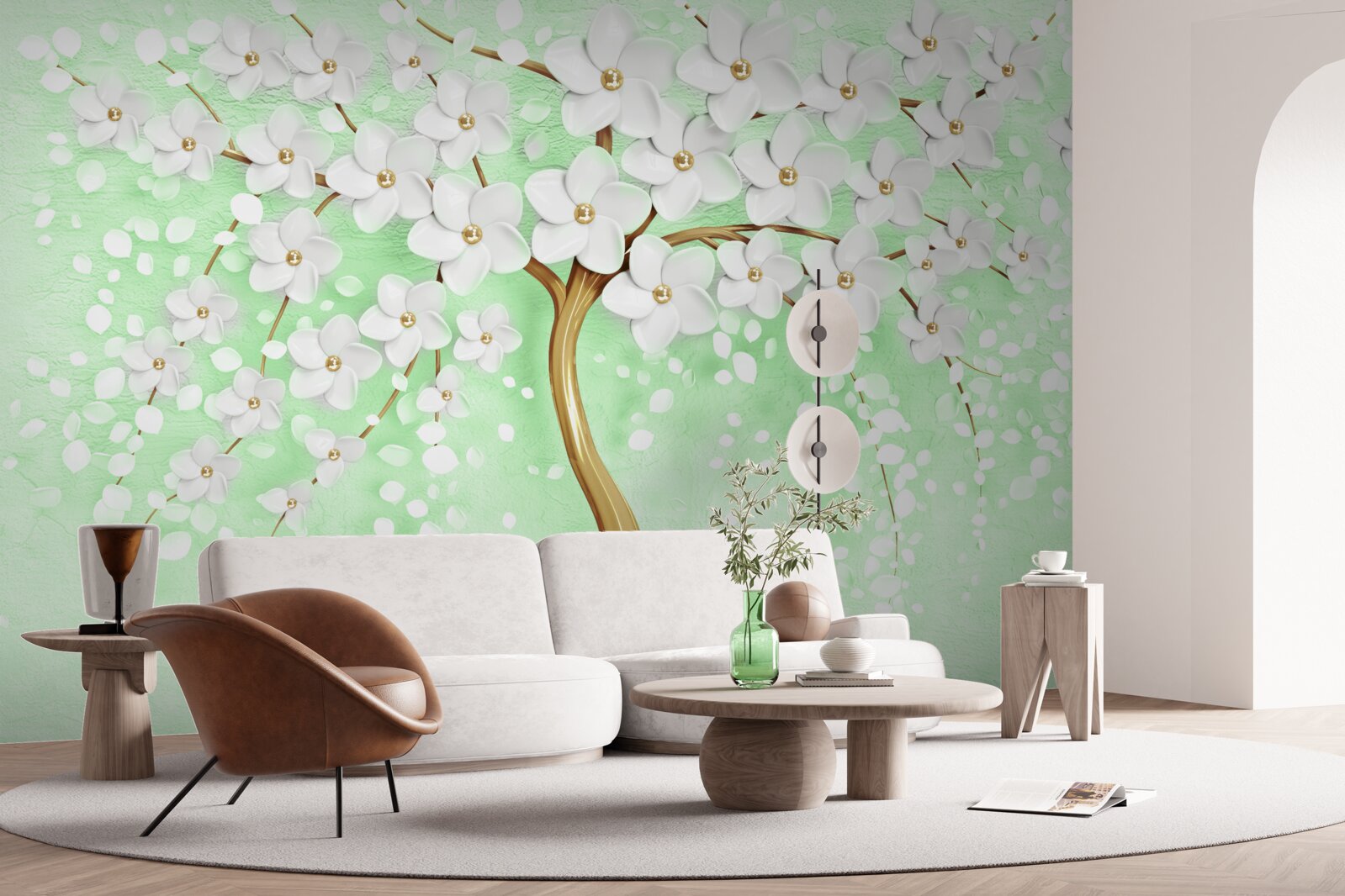 Fototapet Cireș alb ca zăpada în grădina de vară