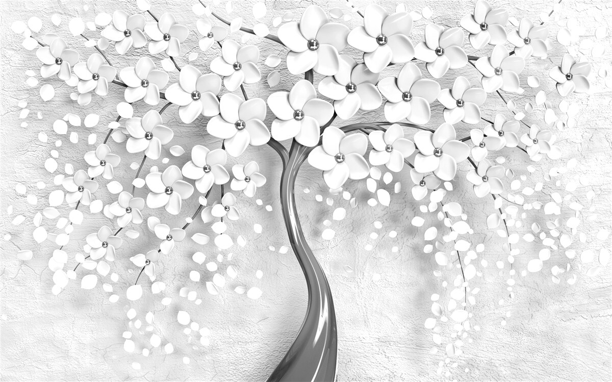 Fototapet un copac subțire care a înflorit