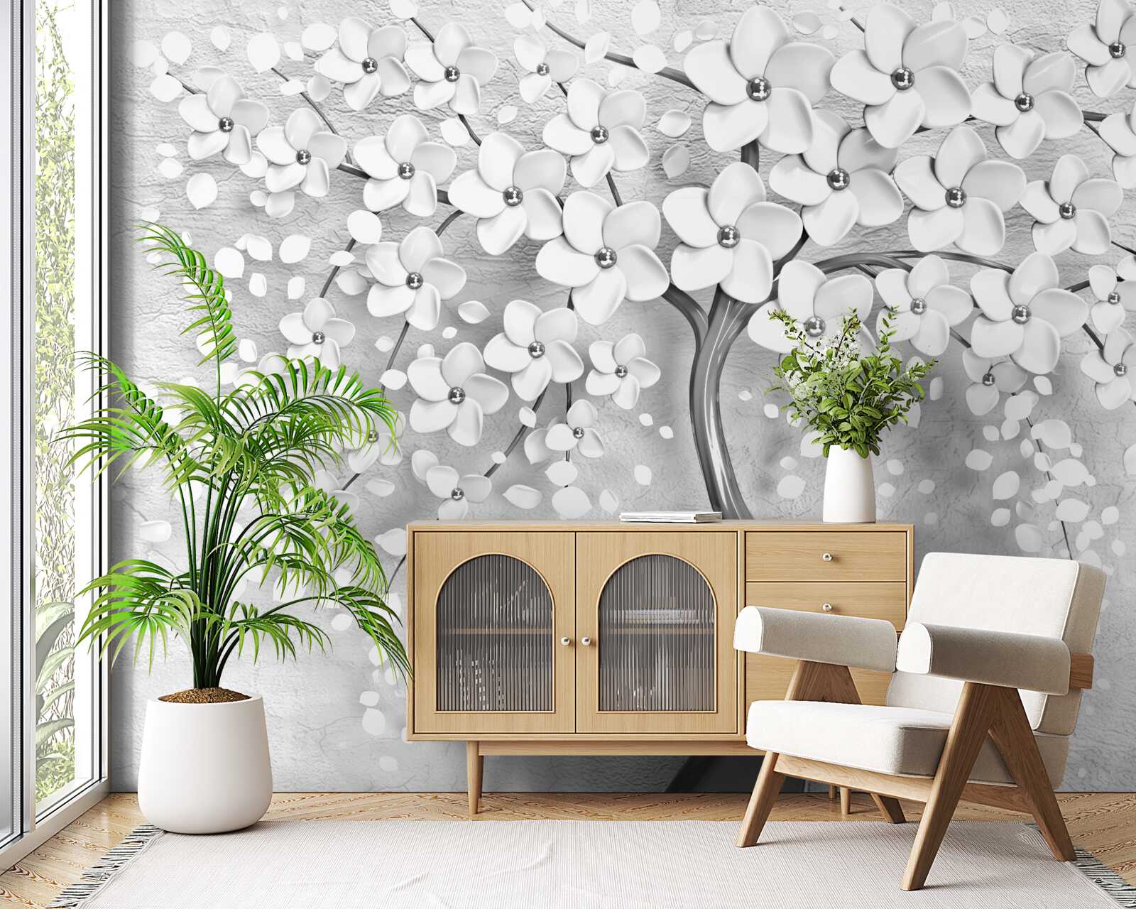 Fototapet un copac subțire care a înflorit