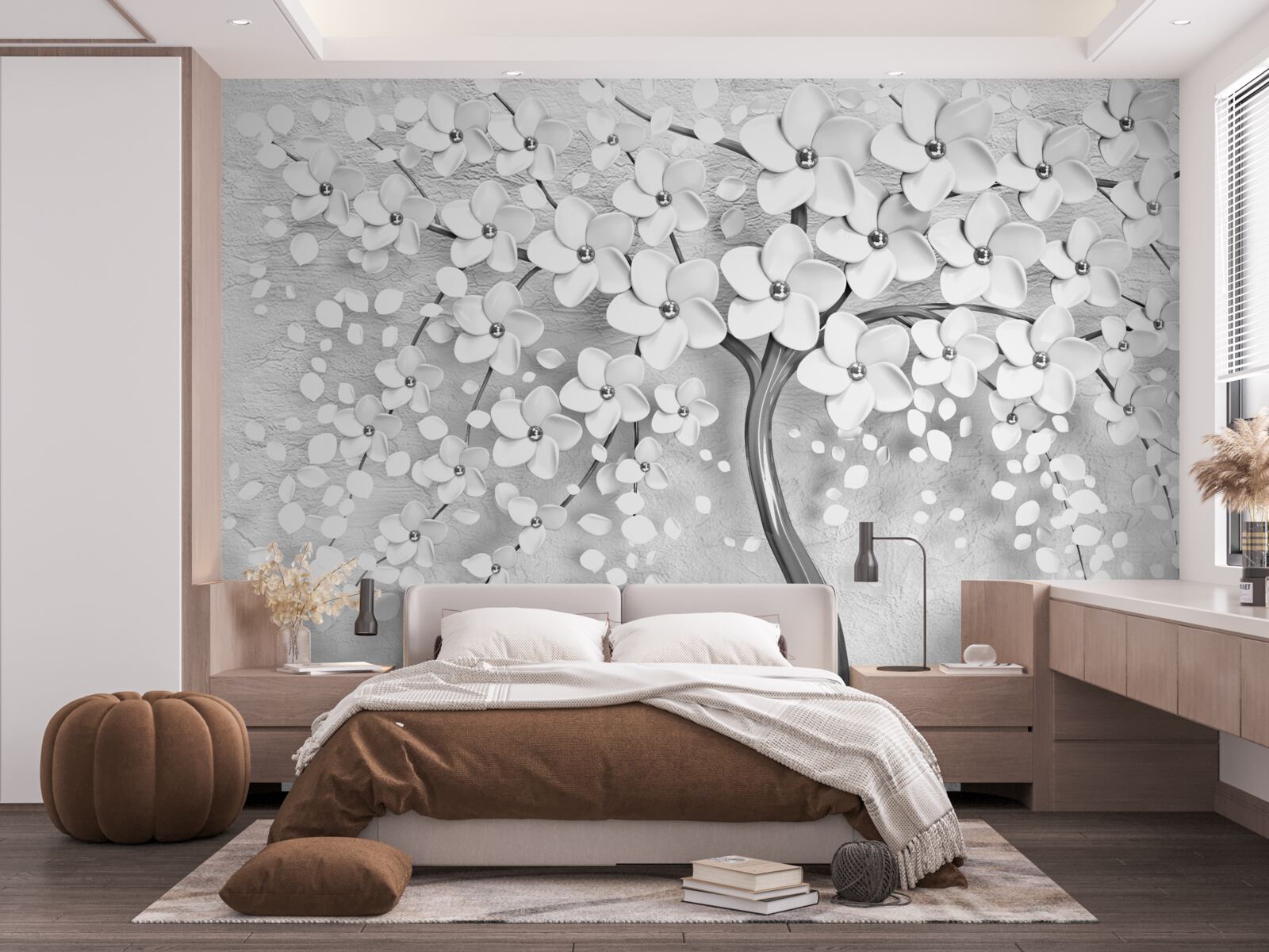 Fototapet un copac subțire care a înflorit