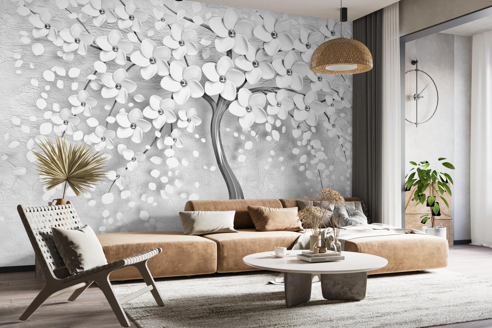 Fototapet un copac subțire care a înflorit