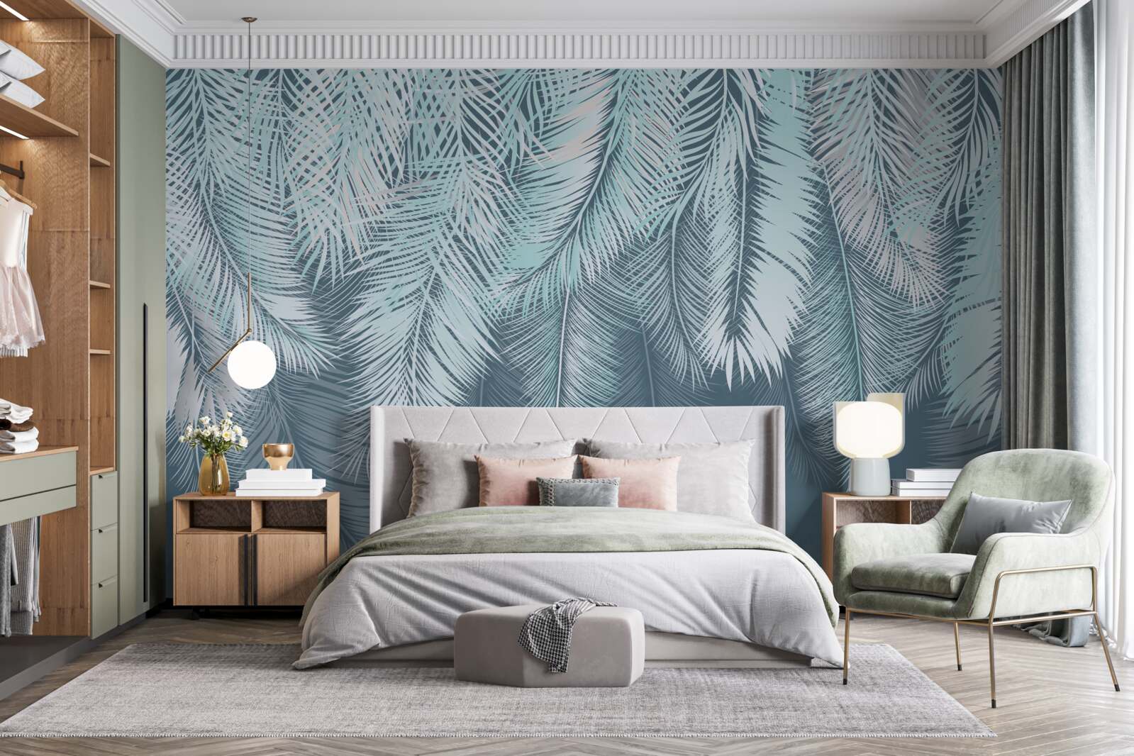 Fototapet frunzele sunt verde deschis, cu vârfurile îndreptate în jos