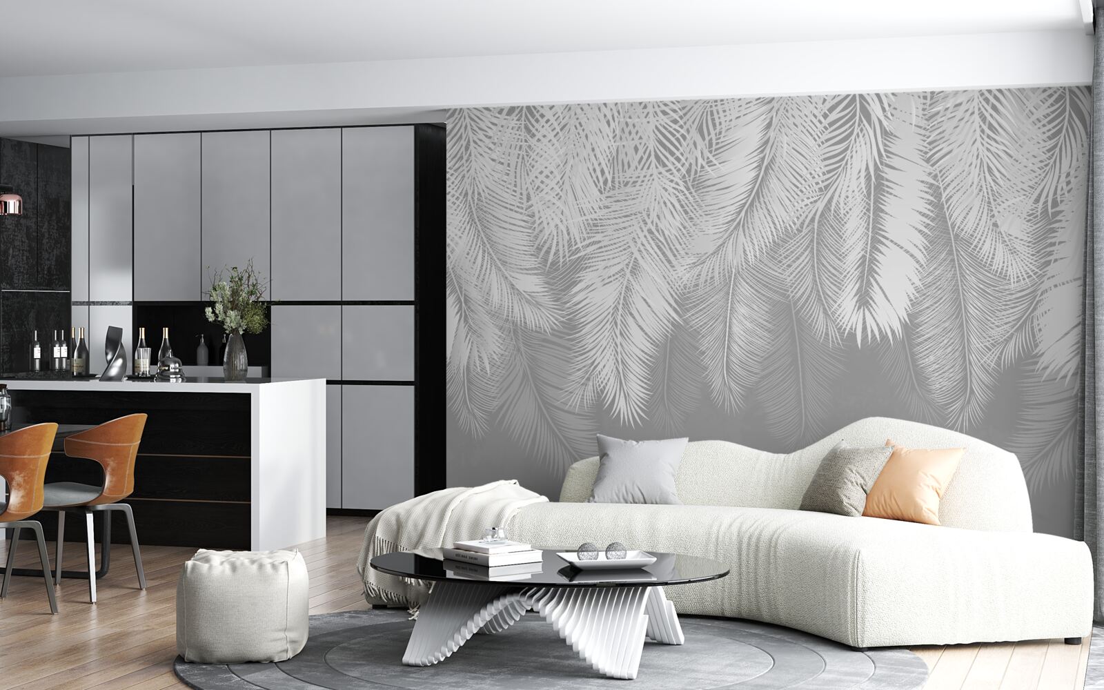 Fototapet pene albe și groase purtate de vânt